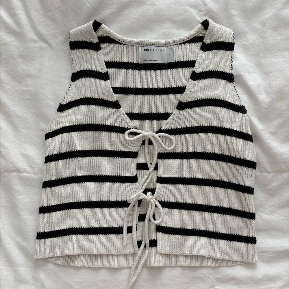 ASOS Black and White Striped Knit Tie-Front Tank